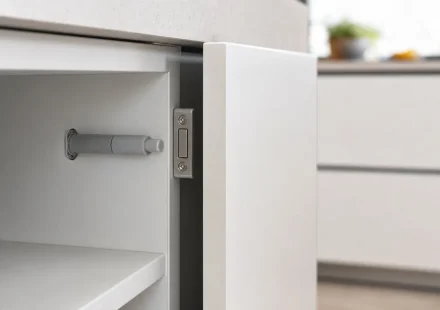 Механический отталкиватель Push-to-open внутри кухонного шкафа
