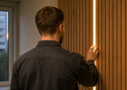 Вертикальная LED-подсветка между декоративными рейками