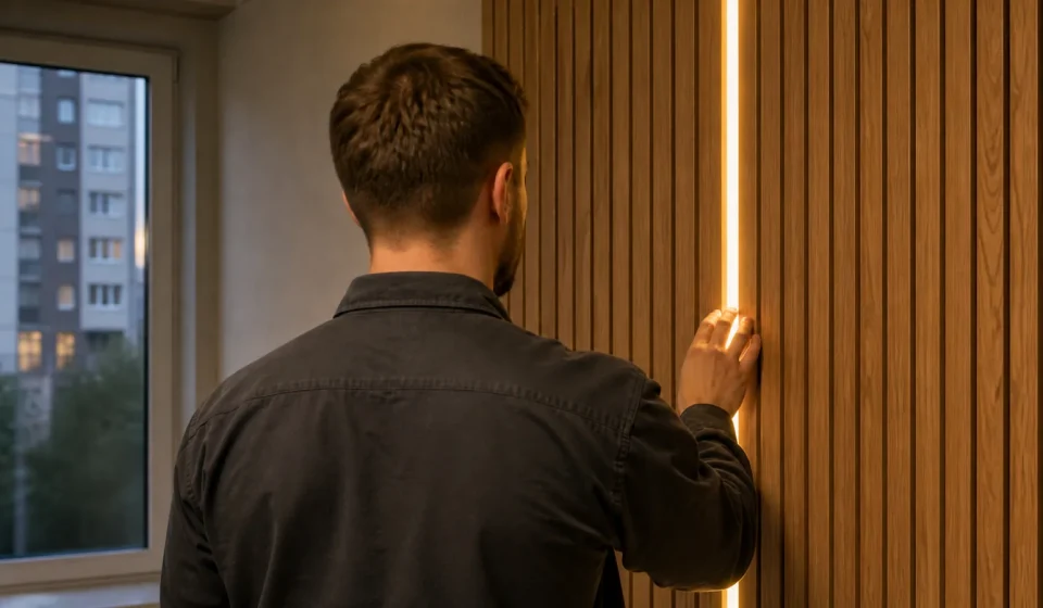Вертикальная LED-подсветка между декоративными рейками