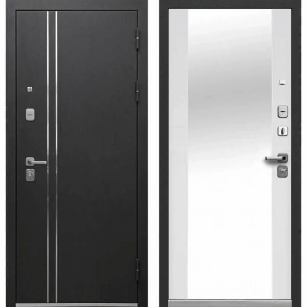 Дверь Luxor Букле Черный Зеркало Букле черный - Эмалит белый