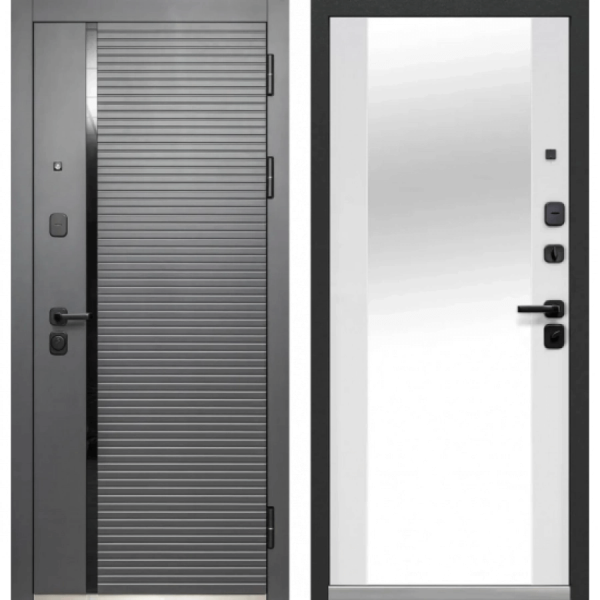 Дверь Luxor Горизонталь Зеркало Сатин графит - Эмалит белый