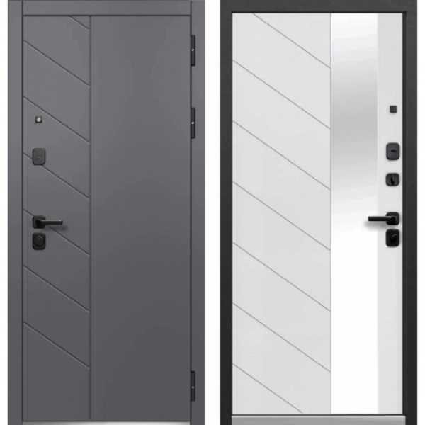 Дверь Luxor Пирамида Зеркало Сатин графит - Эмалит белый