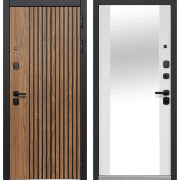 Дверь Luxor Рейка Зеркало Орех лесной - Эмалит белый