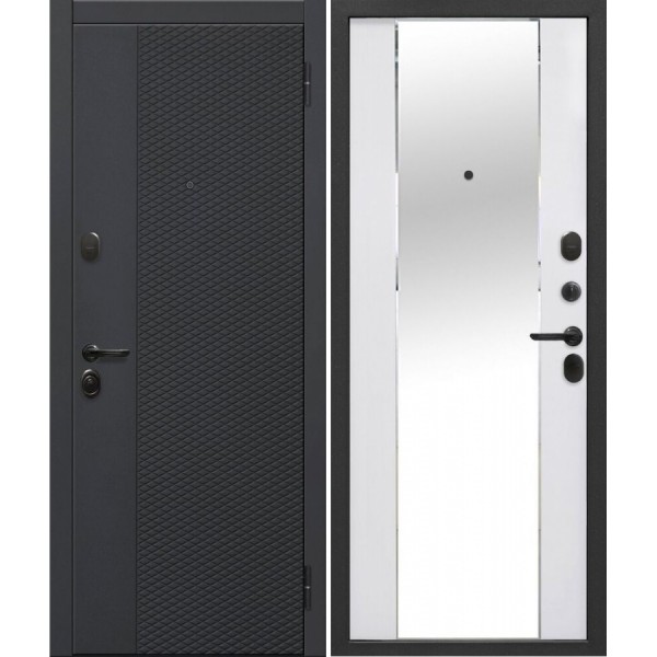 Дверь Флорида Эмалит Белый Зеркало Чёрный Кварц / Эмалит Белый