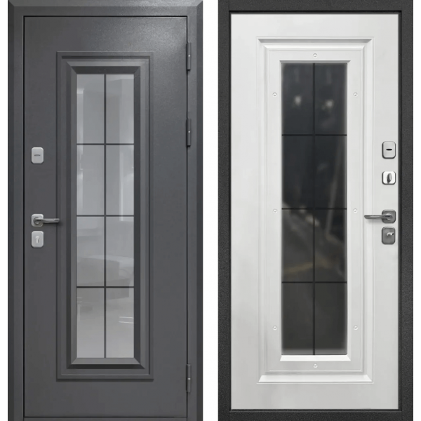 Дверь Гарда 9 Букле Графит Ковка стеклопакет - Белый матовый