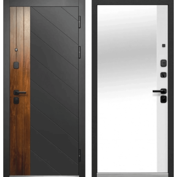 Дверь Luxor Диагональ Зеркало Антрацит софт - Эмалит белый