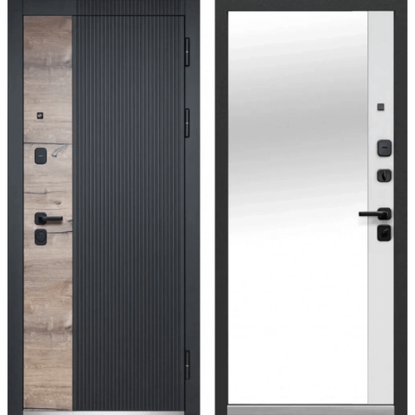 Дверь Luxor Дуб Вертикаль Зеркало Сатин черный - Эмалит белый Дверь Luxor Дуб Вертикаль Зеркало Сатин черный - Эмалит белый