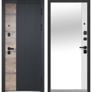 Luxor Дуб Вертикаль Зеркало Сатин черный - Эмалит белый