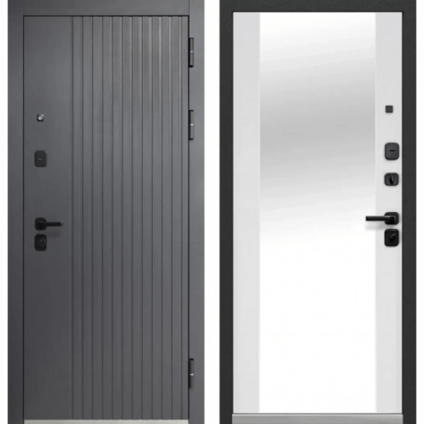 Дверь Luxor Вертикаль Зеркало Сатин графит - Эмалит белый