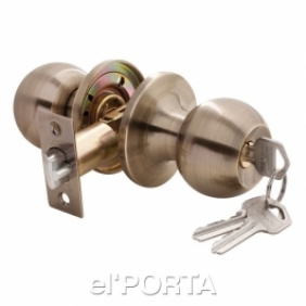 Дверная ручка-шар HK-01 L AB, комплект с механизмом ключ-фиксатор, цвет - античная бронза