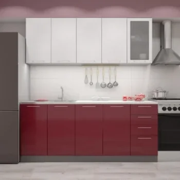Кухня №34 Mebelstore бордовые фасады нижних шкафов