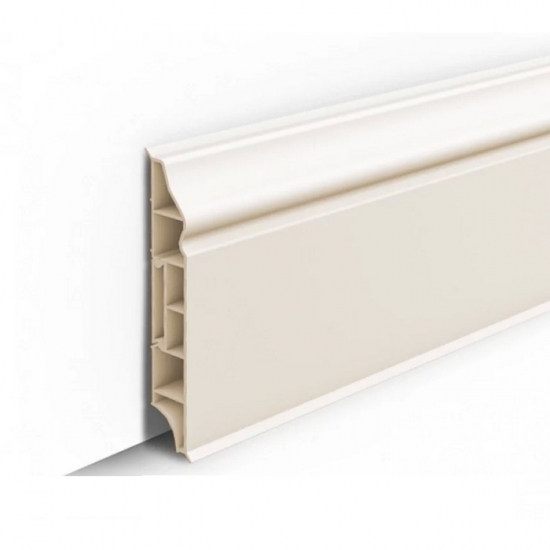 Напольный плинтус из ПВХ Ideal Дюра высота 80 мм Фигурный Молочно-белый 037